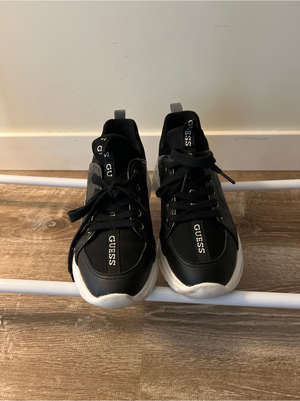 Guess Black and White Logo Platform Sneakers
